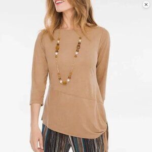 2/$30 Chico's Travelers Collection Camel Faux Suede Tunic Top Size 3 #1970